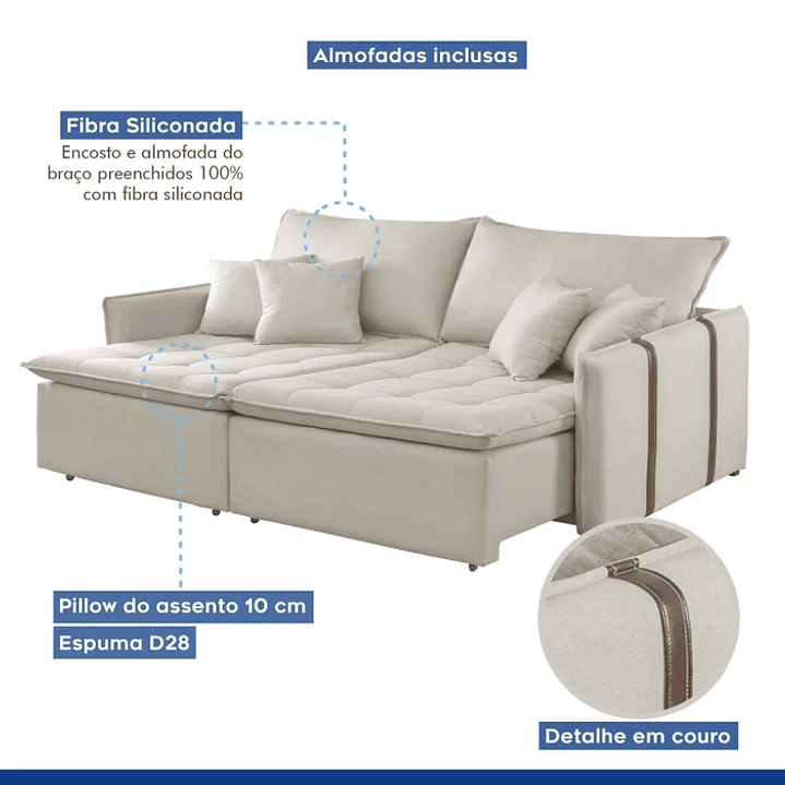 Sofá Cama 200cm em Madeira Eucalipto Detroid 11