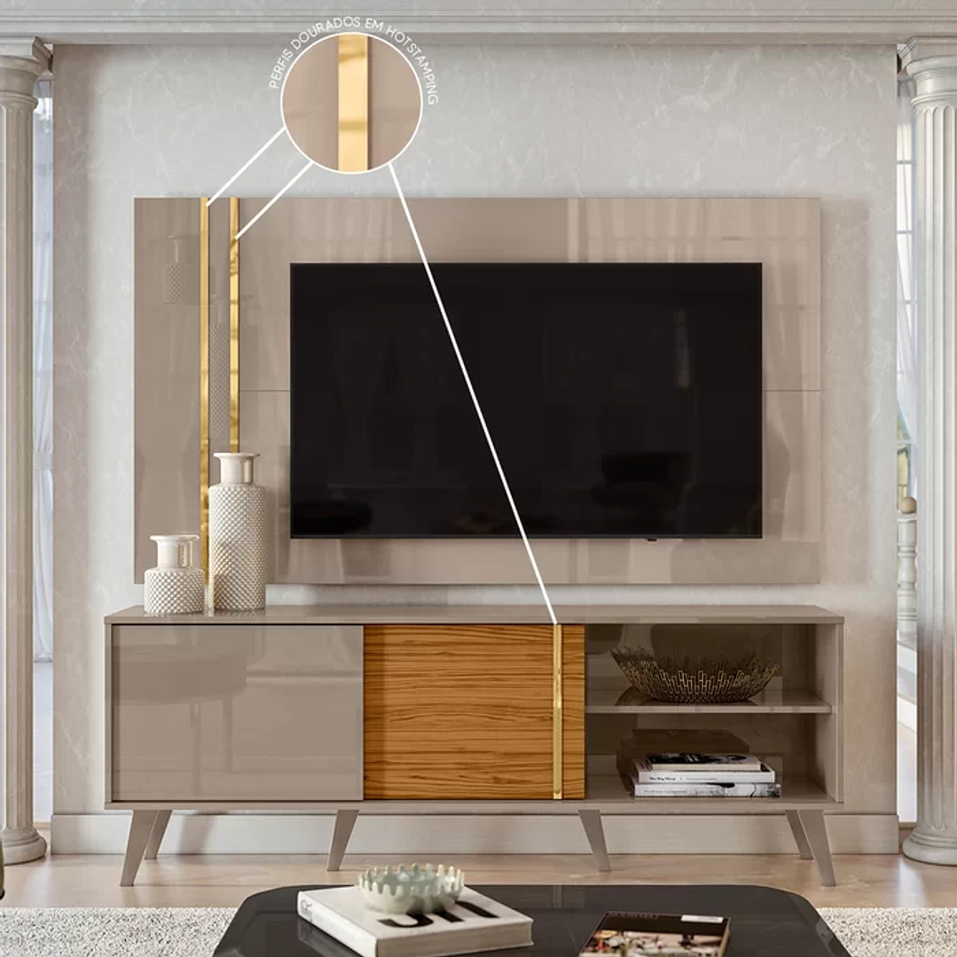 Rack com Painel para TV até 65 Polegadas 2 Portas Cronos Madetec Calacata/Offwhite 6