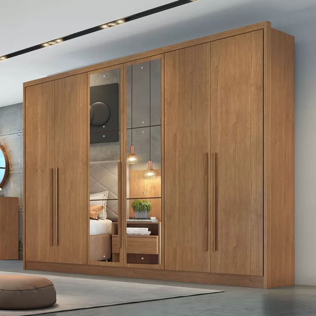Guarda Roupa 6 Portas 6 Gavetas com Espelho Reno Cumaru Fendi 1