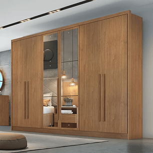 Guarda Roupa 6 Portas 6 Gavetas com Espelho Reno Cumaru Fendi