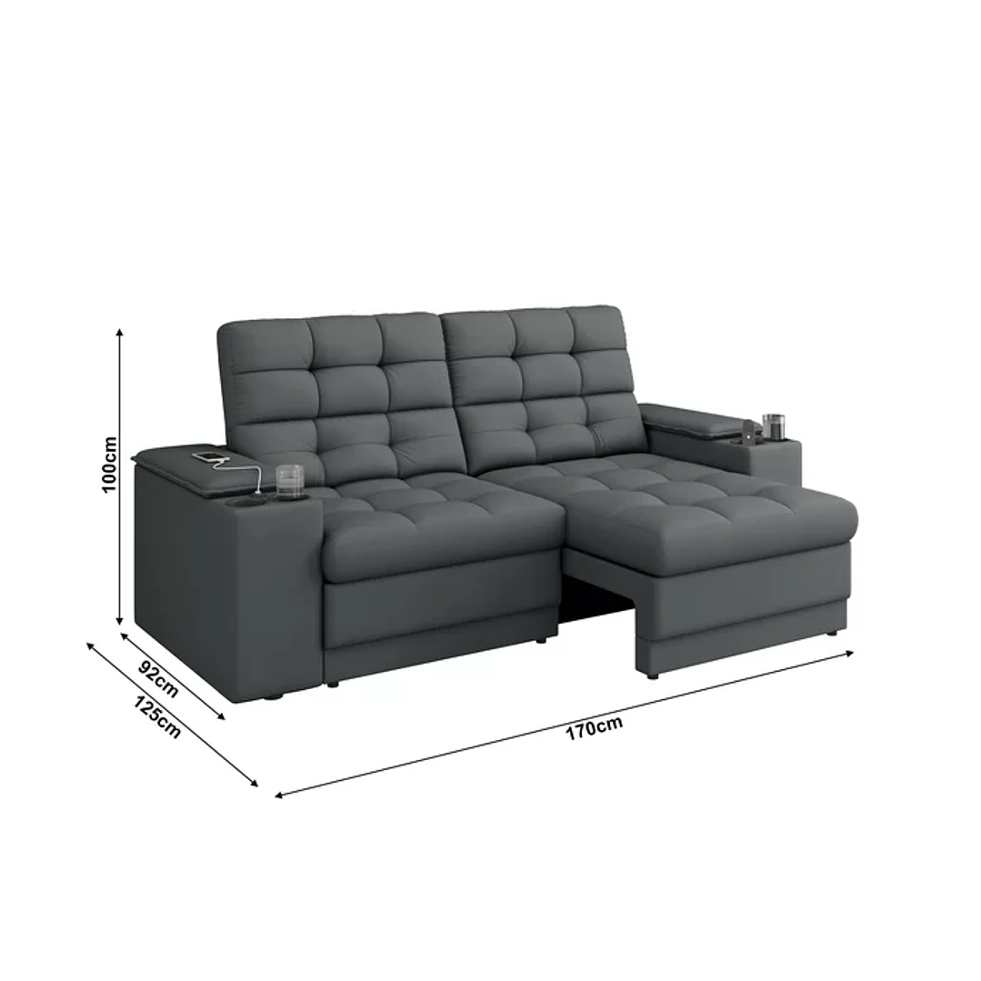 Sofá Confort Premium 1,70m Assento Retrátil/reclinável Porta Copos e Usb Suede  6