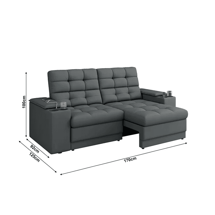 Sofá Confort Premium 1,70m Assento Retrátil/reclinável Porta Copos e Usb Suede  6