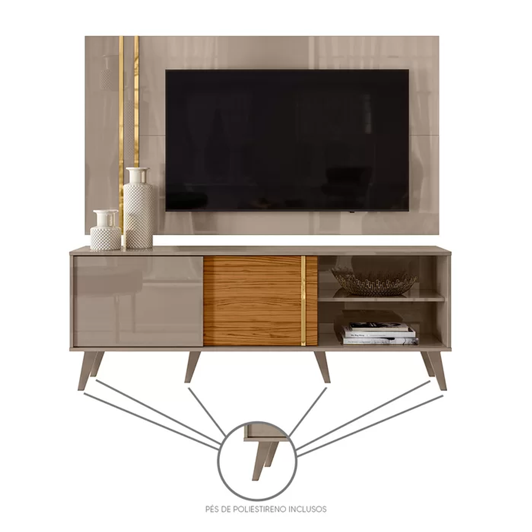 Rack com Painel para TV até 65 Polegadas 2 Portas Cronos Madetec Calacata/Offwhite 7