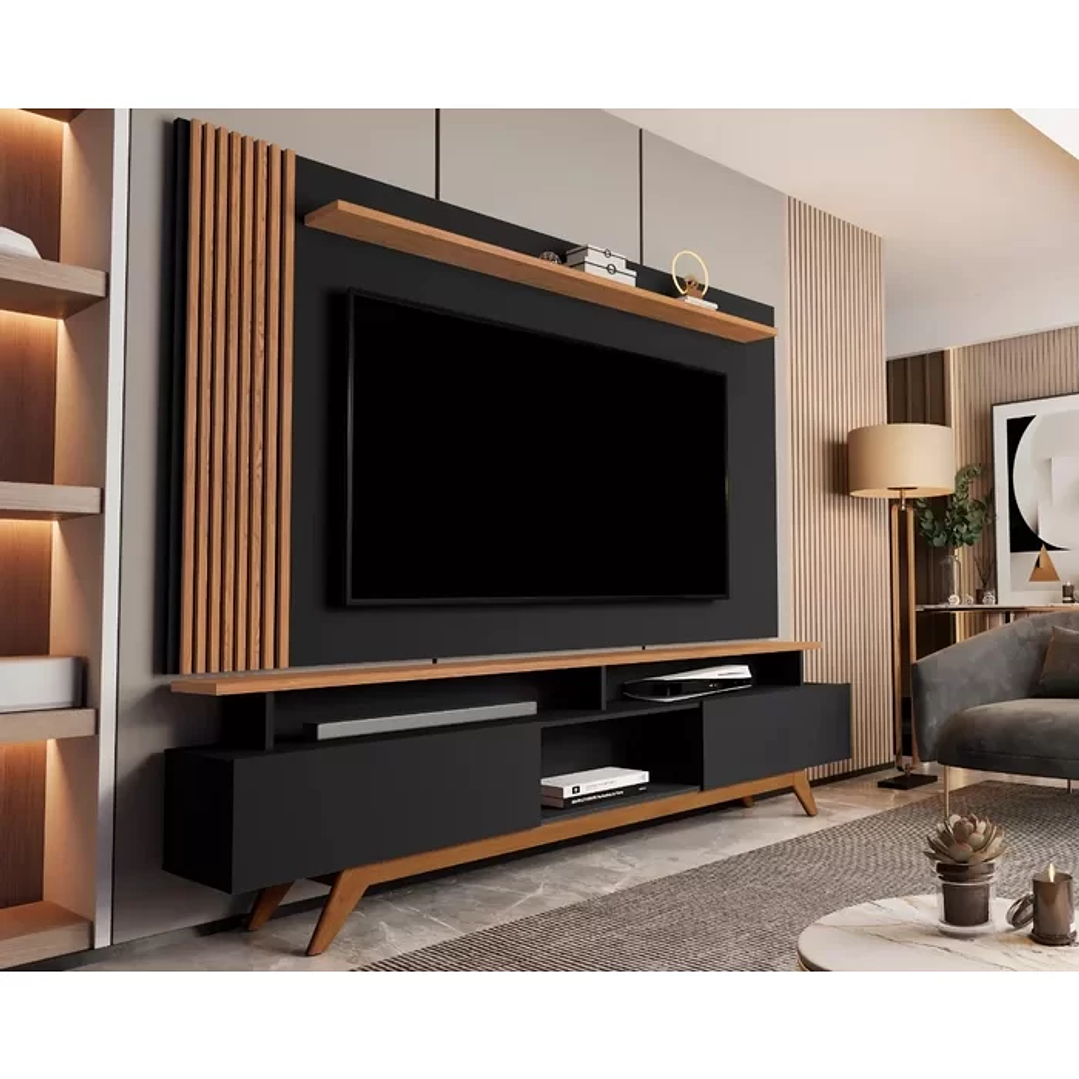 Rack e painel grecia ripado 1.8 sala de estar p/tv 72 polegadas Off White/Nature 2