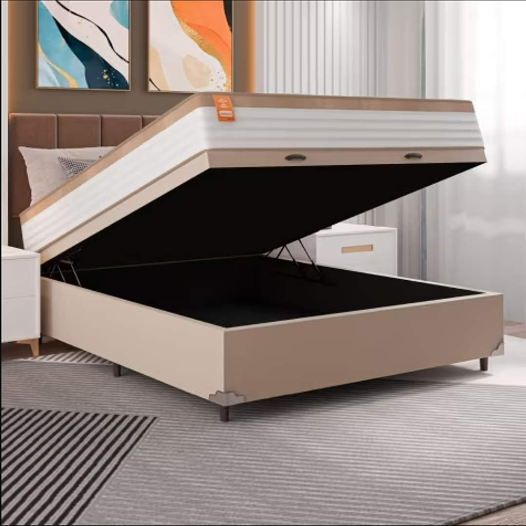 Cama Box Baú Casal Colchão Molas Ensacadas Real 138x188x68cm Branco / Bege - Suporta até 130Kg Por Pessoa 3