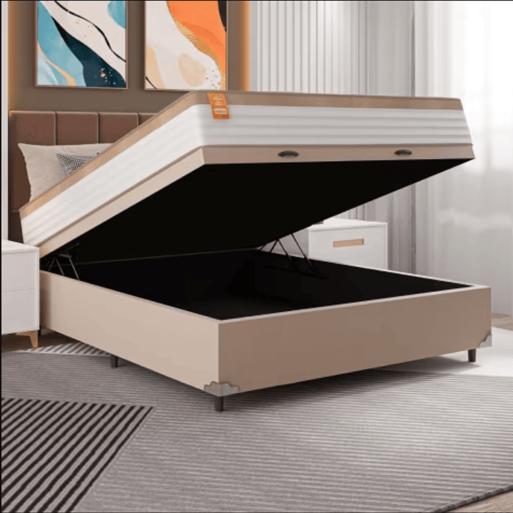 Cama Box Baú Casal Colchão Molas Ensacadas Real 138x188x68cm Branco / Bege - Suporta até 130Kg Por Pessoa 3