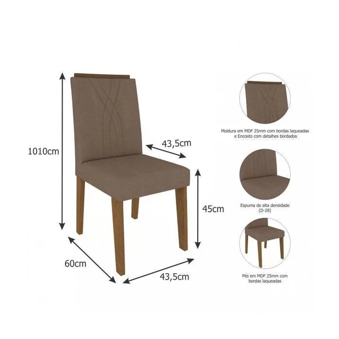 Conjunto Sala de Jantar Mesa Ágata 130cm e 4 Cadeiras Nicole Savana/Off White/Pluma 5