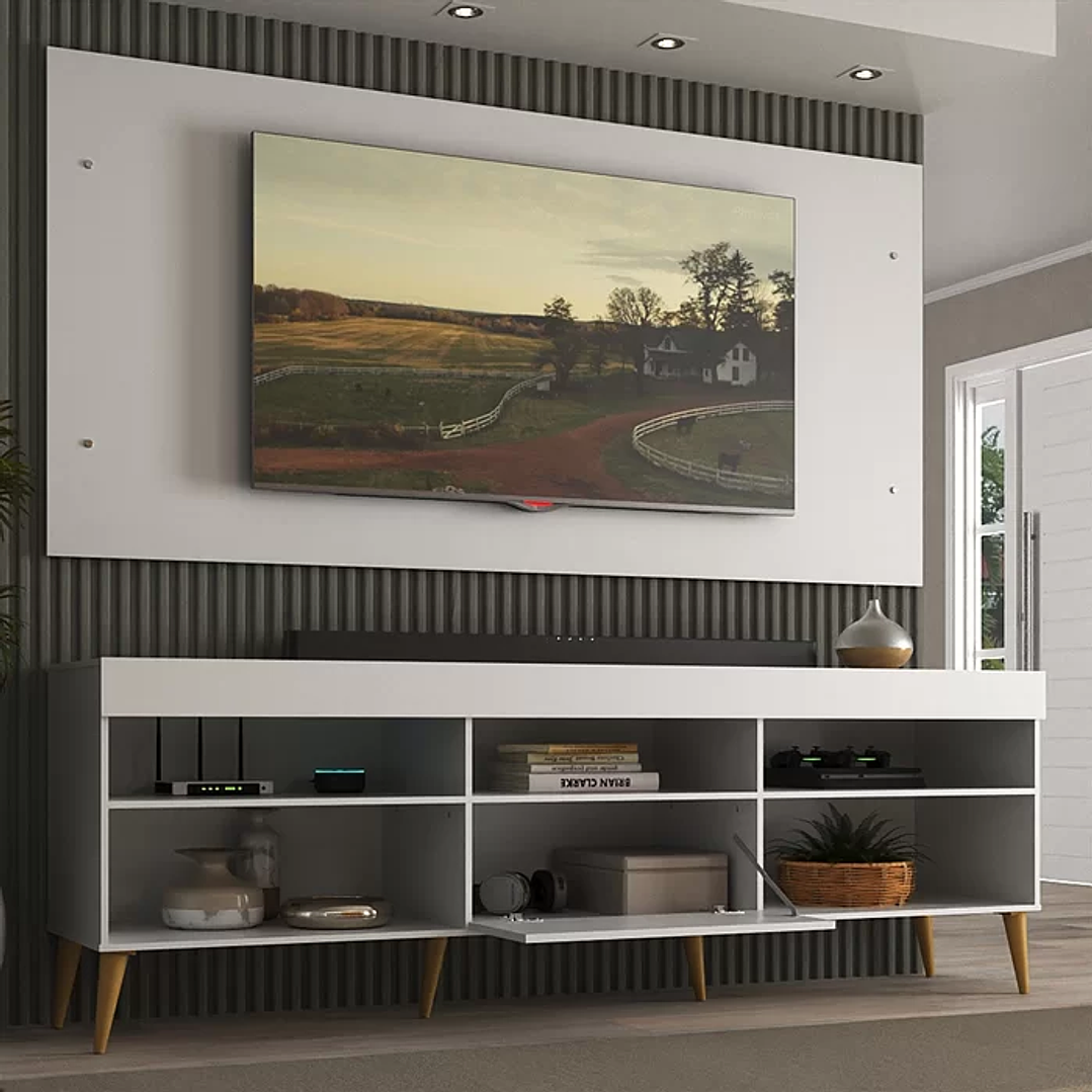 Rack com Painel para TV até 55 Polegadas 1 Porta 5 Nichos Retrô Preto 12