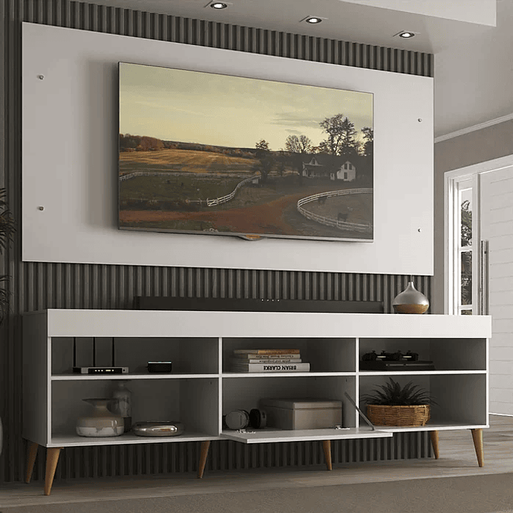 Rack com Painel para TV até 55 Polegadas 1 Porta 5 Nichos Retrô Preto 12