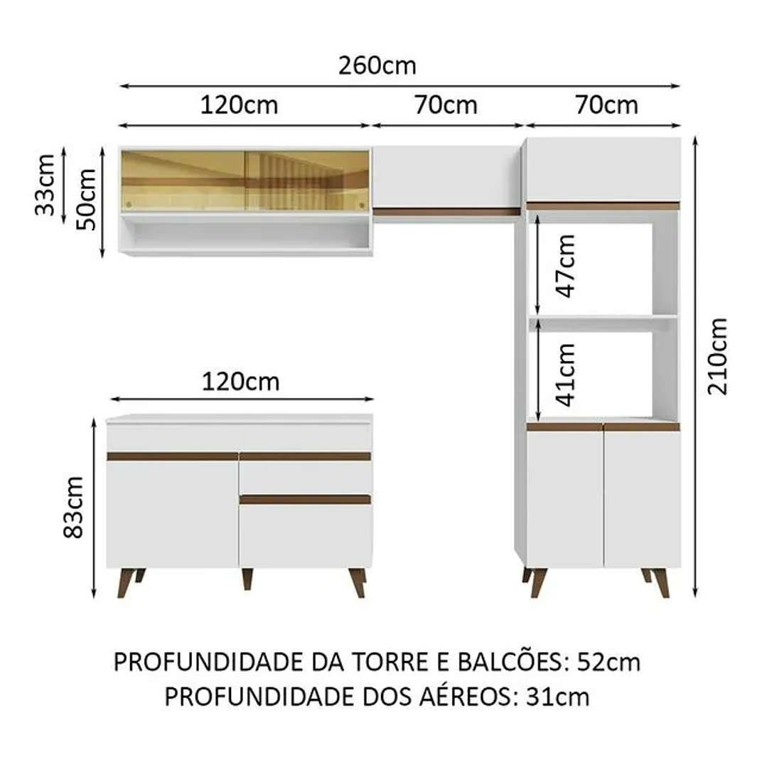 Armário de Cozinha Completa 260cm Branco  3