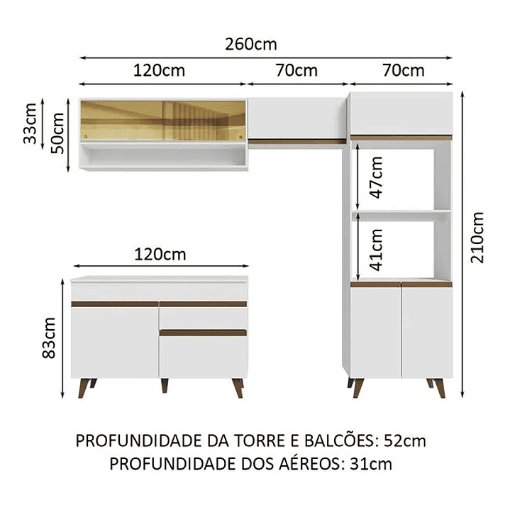 Armário de Cozinha Completa 260cm Branco  3