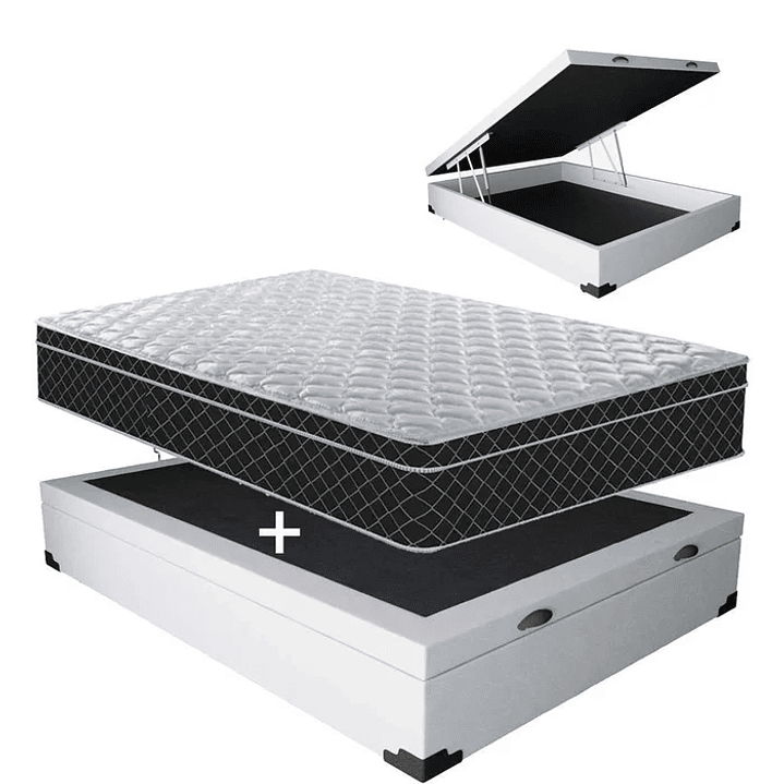 Cama Box Casal com Baú Branca + Colchão Molas Bonnel 1
