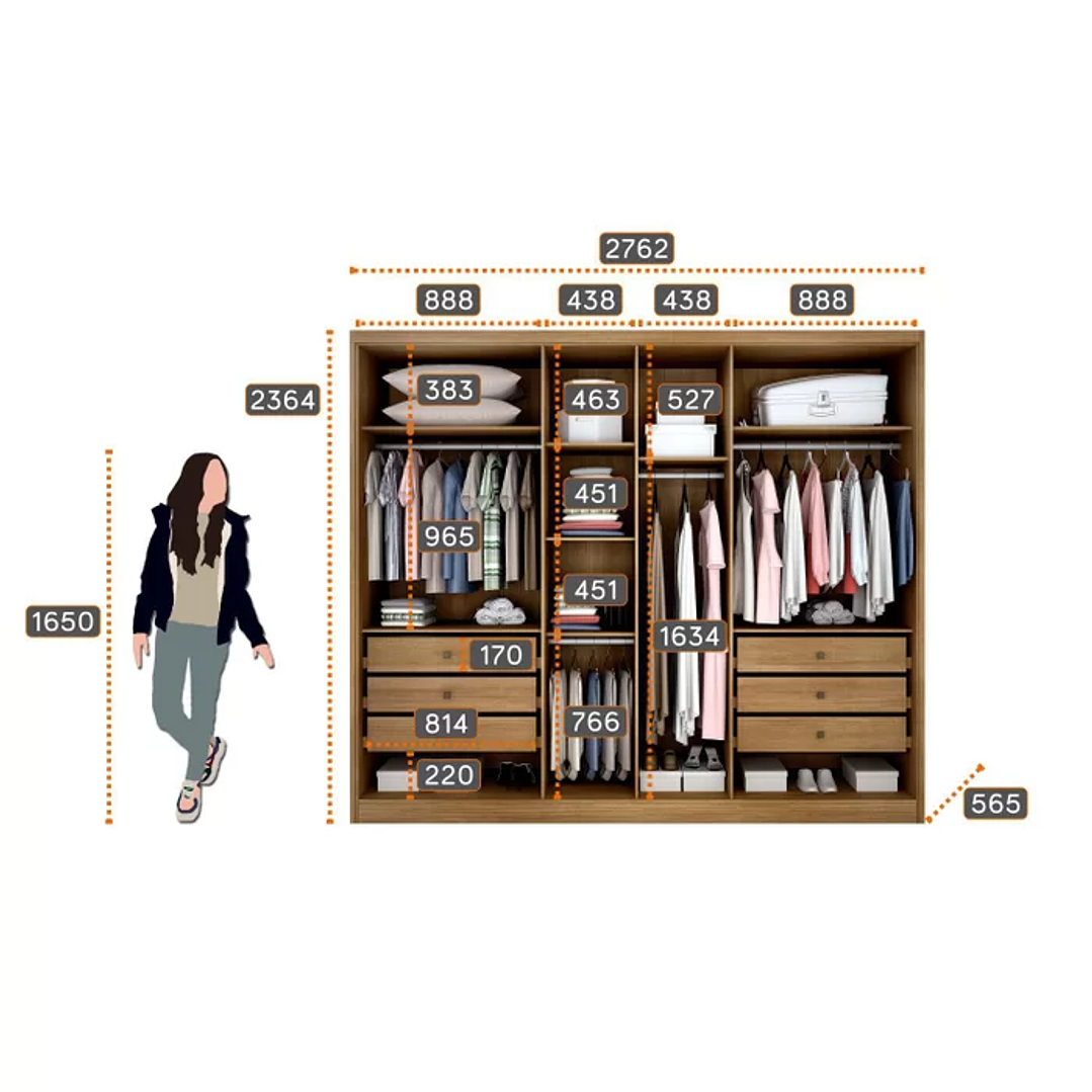 Guarda Roupa 6 Portas 6 Gavetas com Espelho Reno Cumaru Fendi 6