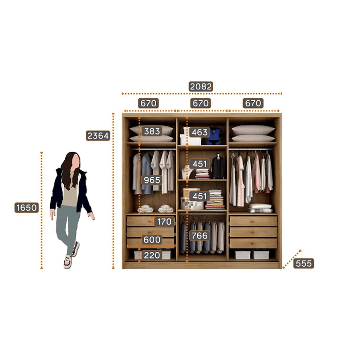 Guarda Roupa Casal com Espelho 3 Portas 6 Gavetas Montreal Cumaru Fendi 6