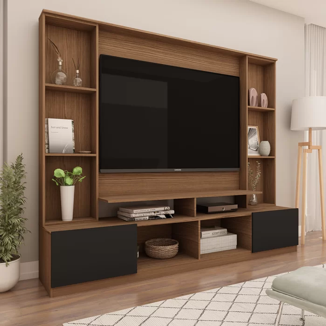 Rack com Painel para TV até 55 Polegadas 2,1m 2 Portas Delfos Yescasa Ébano 1