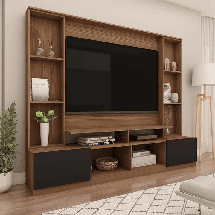 Rack com Painel para TV até 55 Polegadas 2,1m 2 Portas Delfos Yescasa Ébano 1