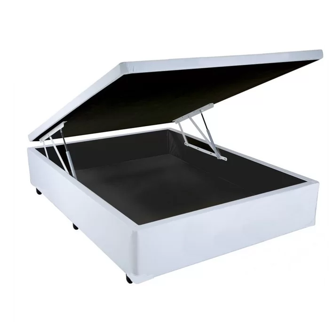 Cama Box Casal com Baú Branca + Colchão Molas Bonnel 2