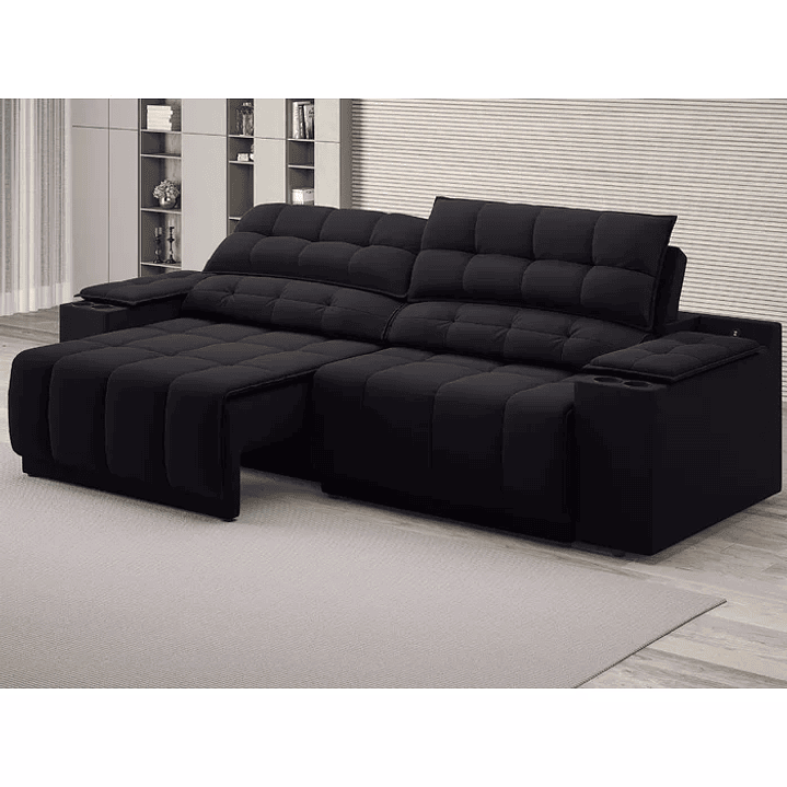  Sofá com Porta Copos Carregador USB Ret Rec Samurai 2,30m Velosuede  1