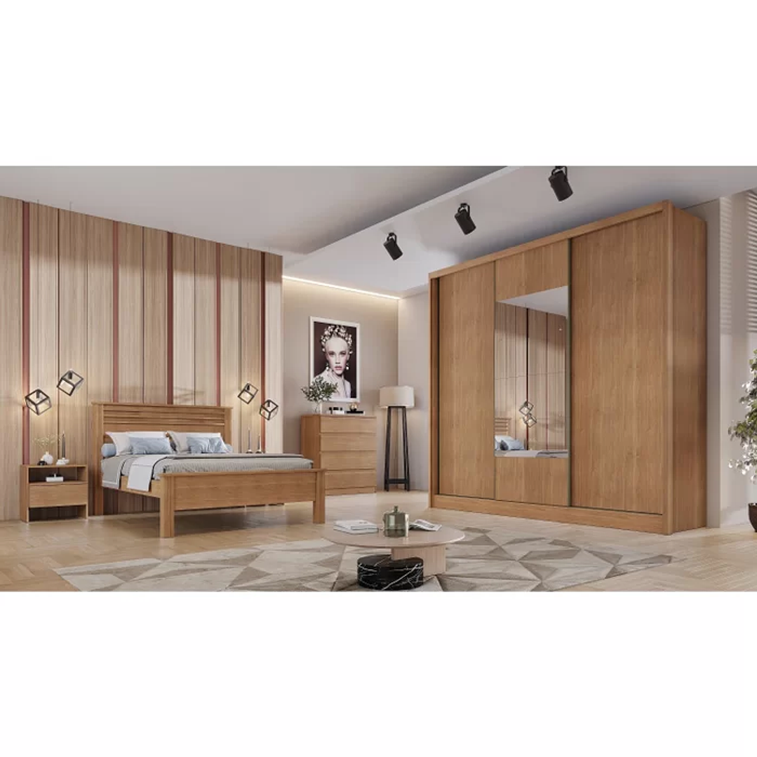 Guarda Roupa Casal com Espelho 3 Portas 6 Gavetas Montreal Cumaru Fendi 7