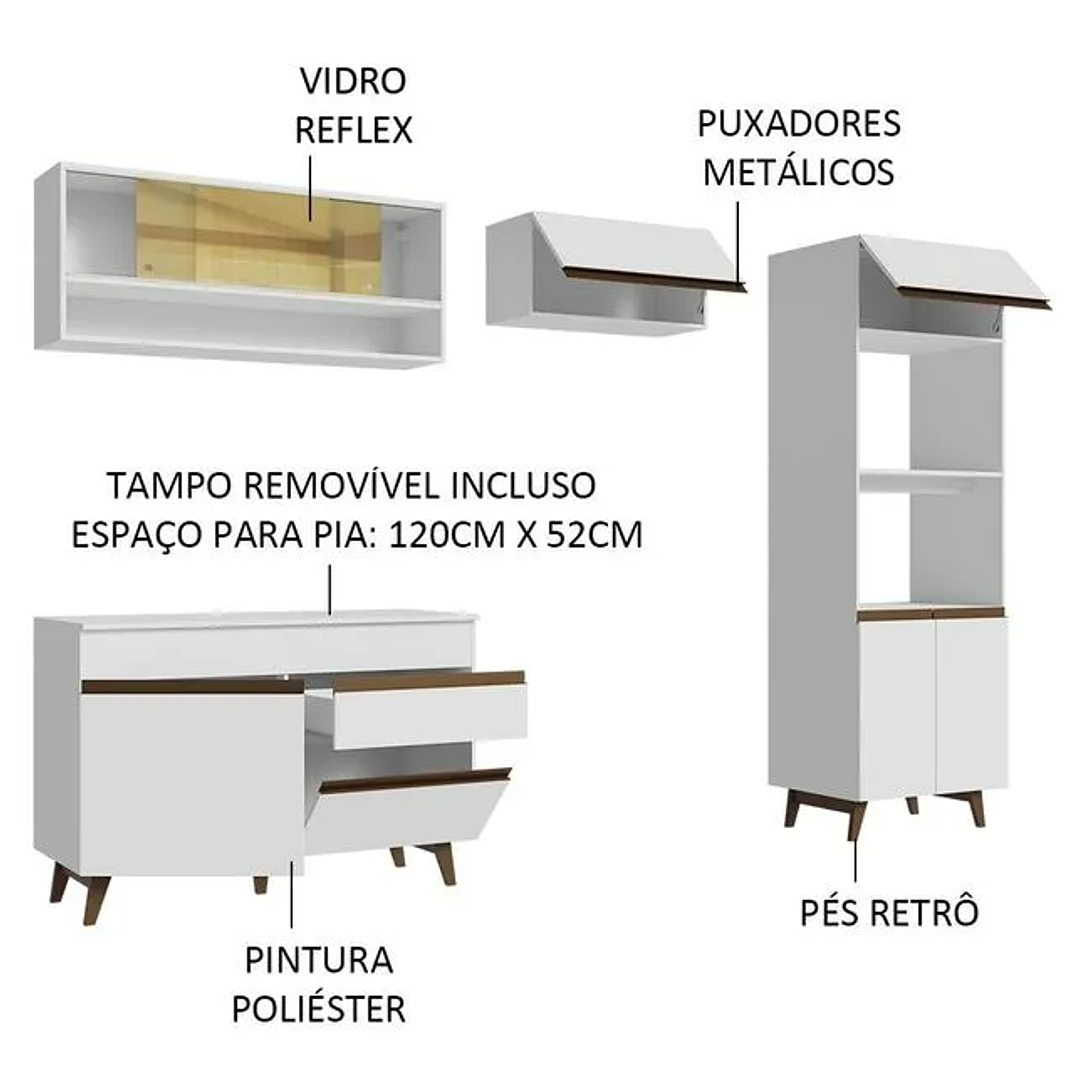 Armário de Cozinha Completa 260cm Branco  4