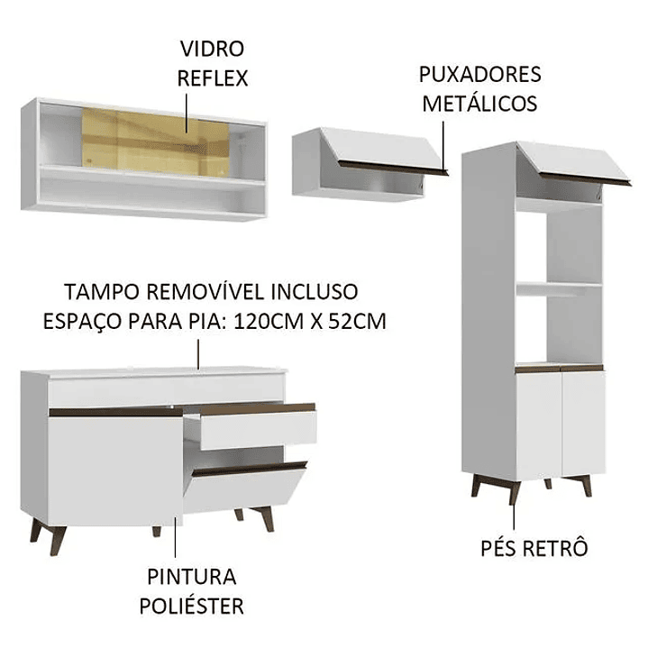 Armário de Cozinha Completa 260cm Branco  4