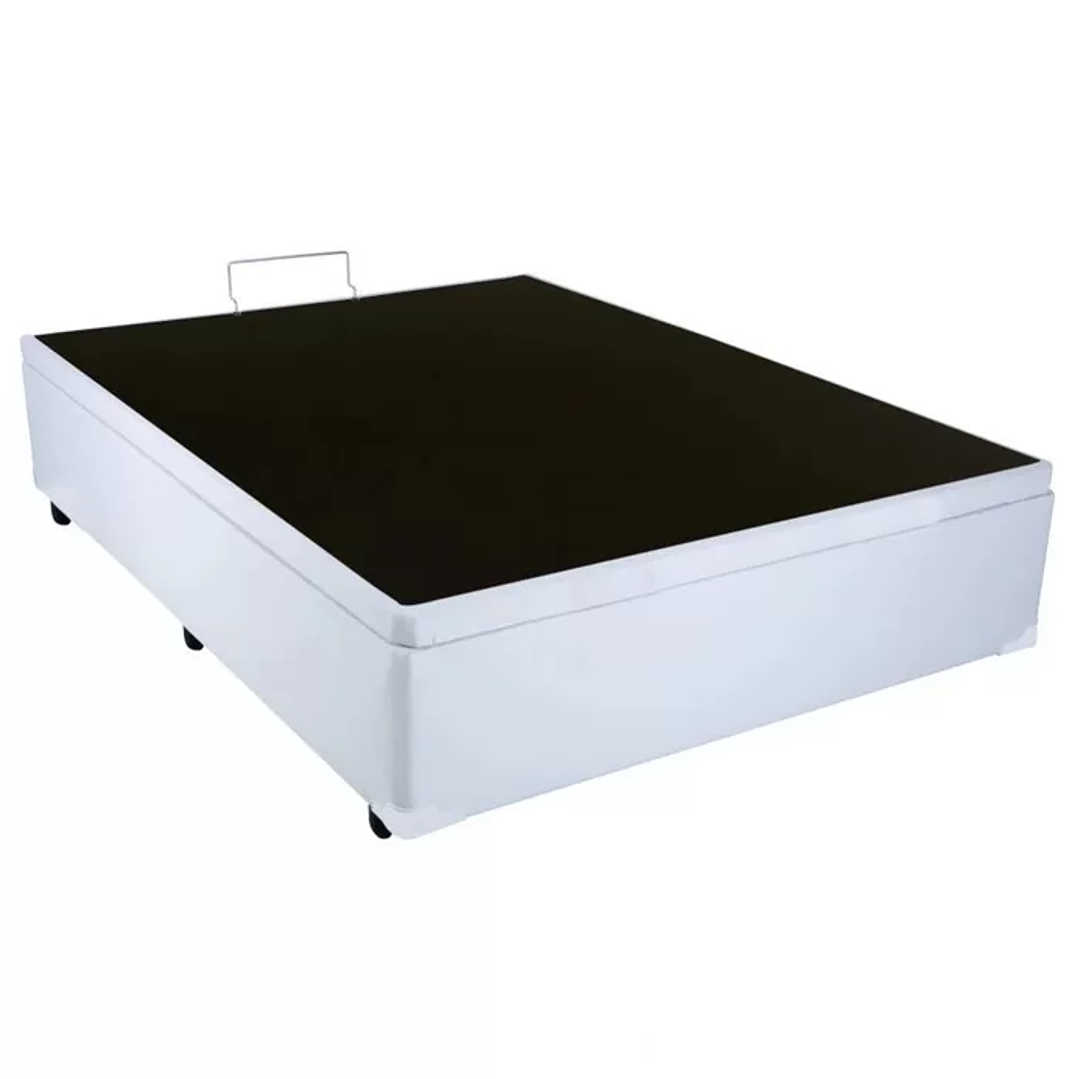 Cama Box Casal com Baú Branca + Colchão Molas Bonnel 3