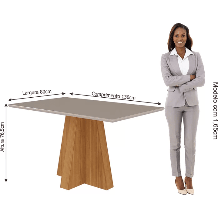 Conjunto Mesa com Vidro e 4 Cadeiras Sala de Jantar Mesa Patricia Nature/Off White/Gengibre 5