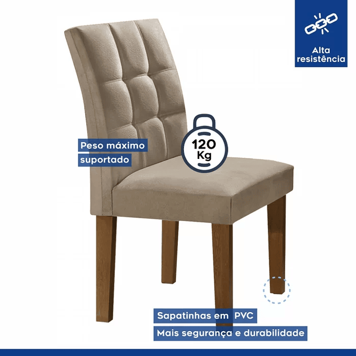 Conjunto Sala de Jantar Mesa Classic Tampo de Vidro 6 Cadeiras Vitória Chocolate/Animale Marrom 9