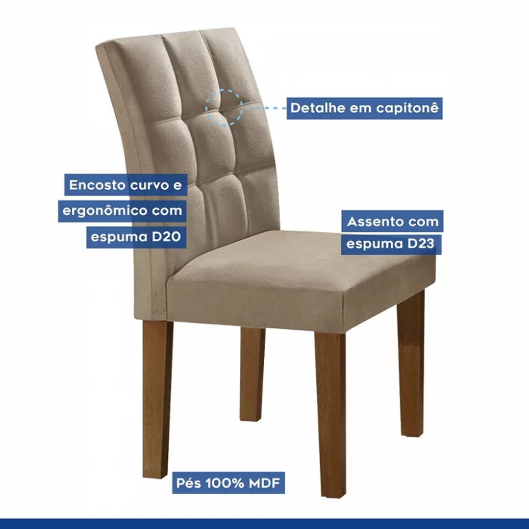 Conjunto Sala de Jantar Mesa Classic Tampo de Vidro 6 Cadeiras Vitória Chocolate/Animale Marrom 10