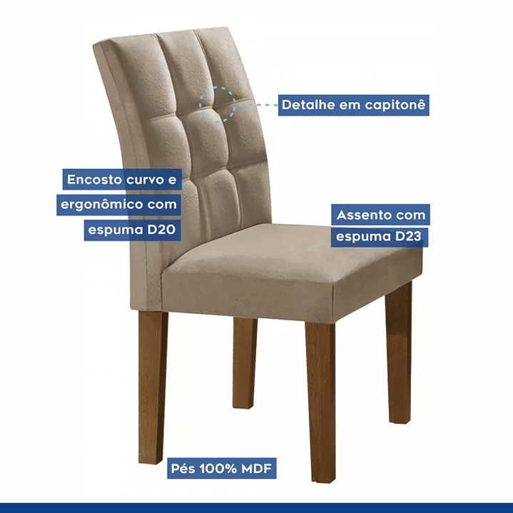 Conjunto Sala de Jantar Mesa Classic Tampo de Vidro 6 Cadeiras Vitória Chocolate/Animale Marrom 10