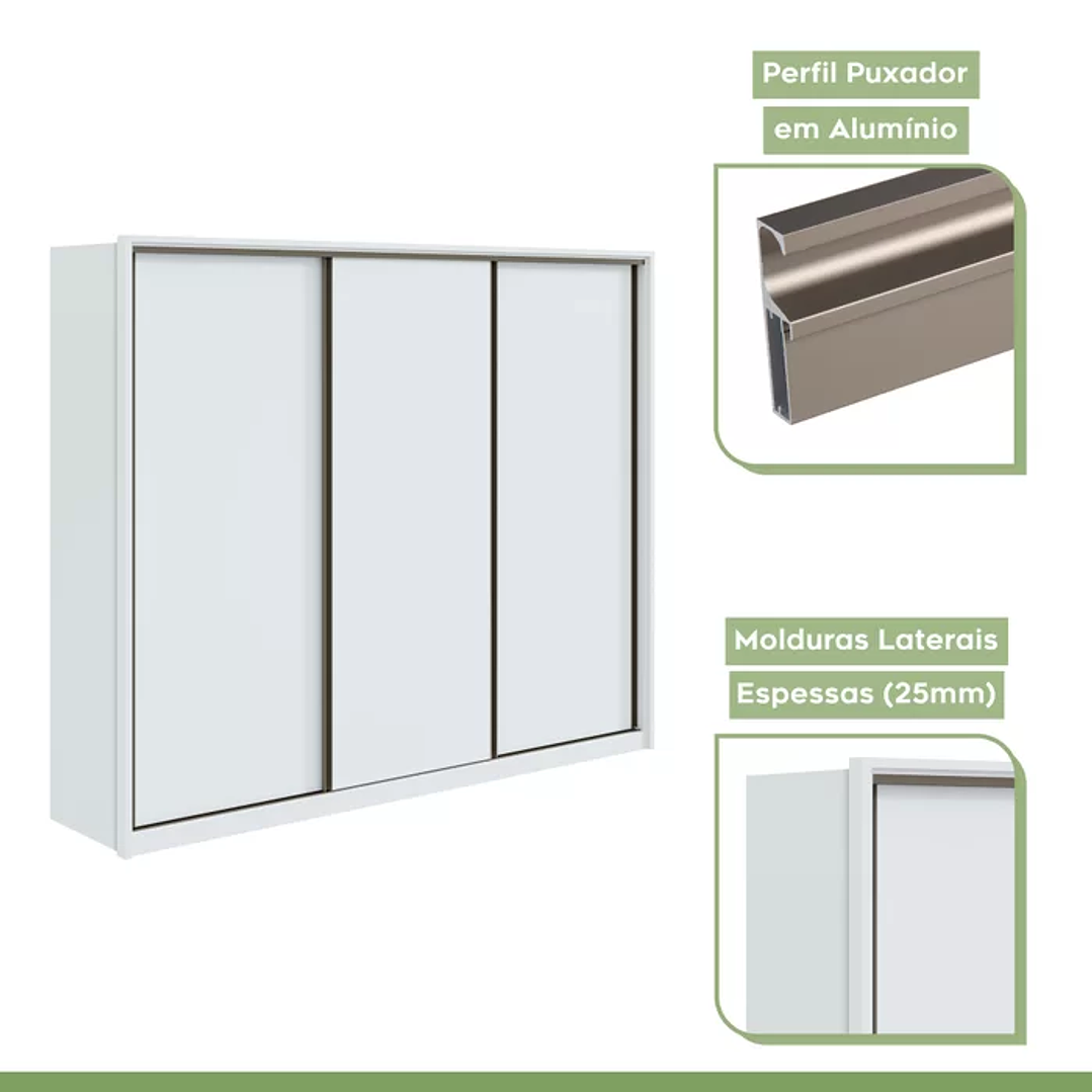Guarda Roupa Casal 3 Portas de Correr 6 Gavetas 270,5cm Spazio  Branco 3
