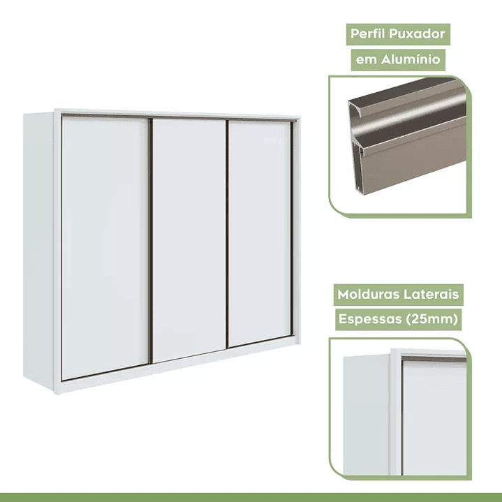 Guarda Roupa Casal 3 Portas de Correr 6 Gavetas 270,5cm Spazio  Branco 3