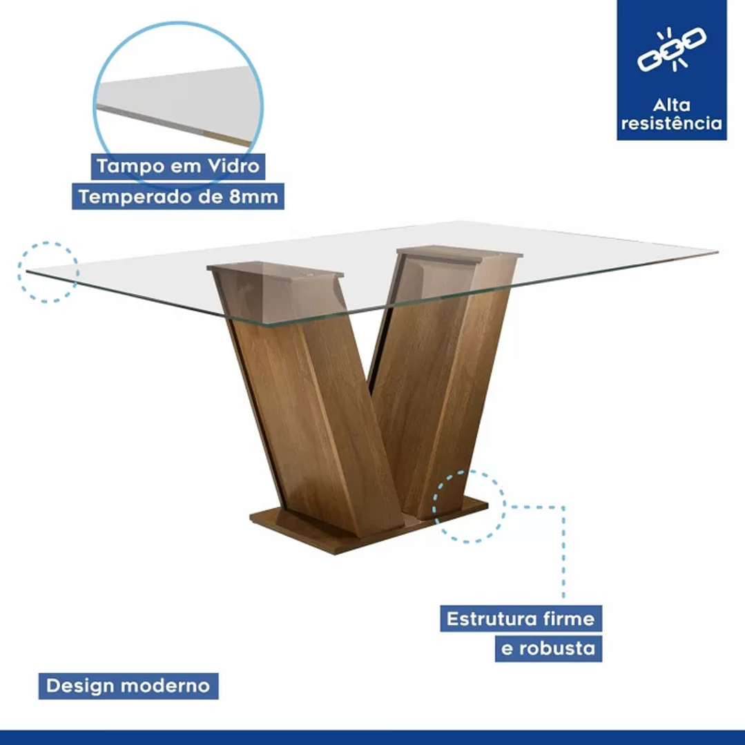 Conjunto Sala de Jantar Mesa Classic Tampo de Vidro 6 Cadeiras Vitória Chocolate/Animale Marrom 11