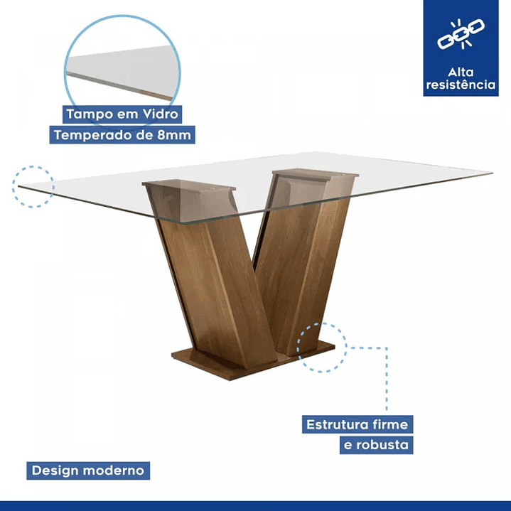 Conjunto Sala de Jantar Mesa Classic Tampo de Vidro 6 Cadeiras Vitória Chocolate/Animale Marrom 11