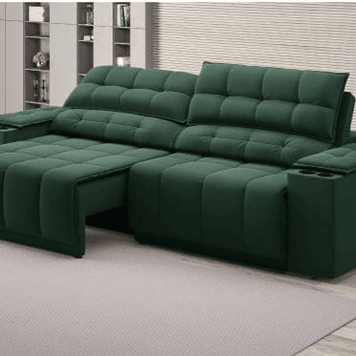  Sofá com Porta Copos Carregador USB Ret Rec Samurai 2,30m Velosuede  4