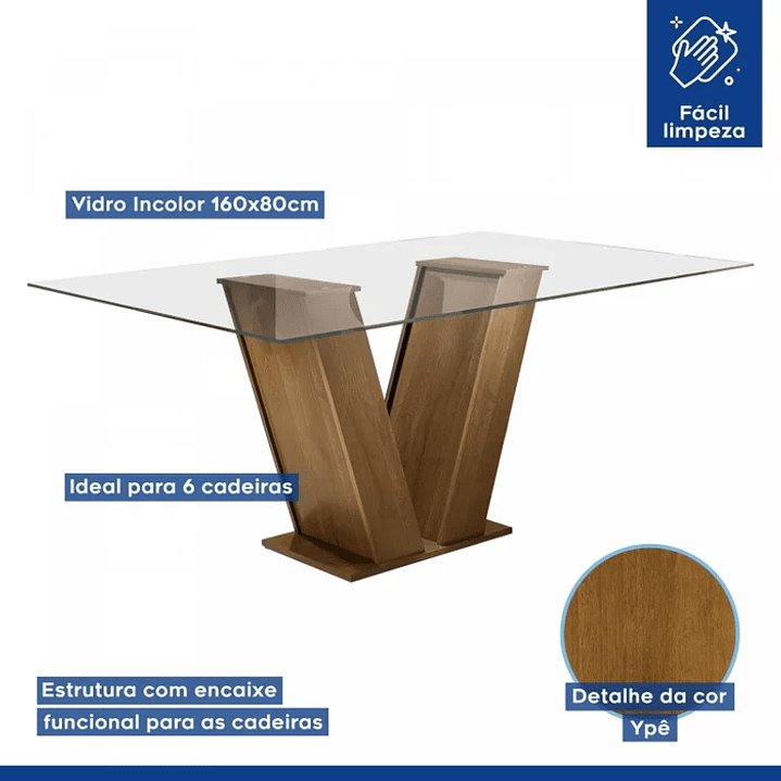 Conjunto Sala de Jantar Mesa Classic Tampo de Vidro 6 Cadeiras Vitória Chocolate/Animale Marrom 12
