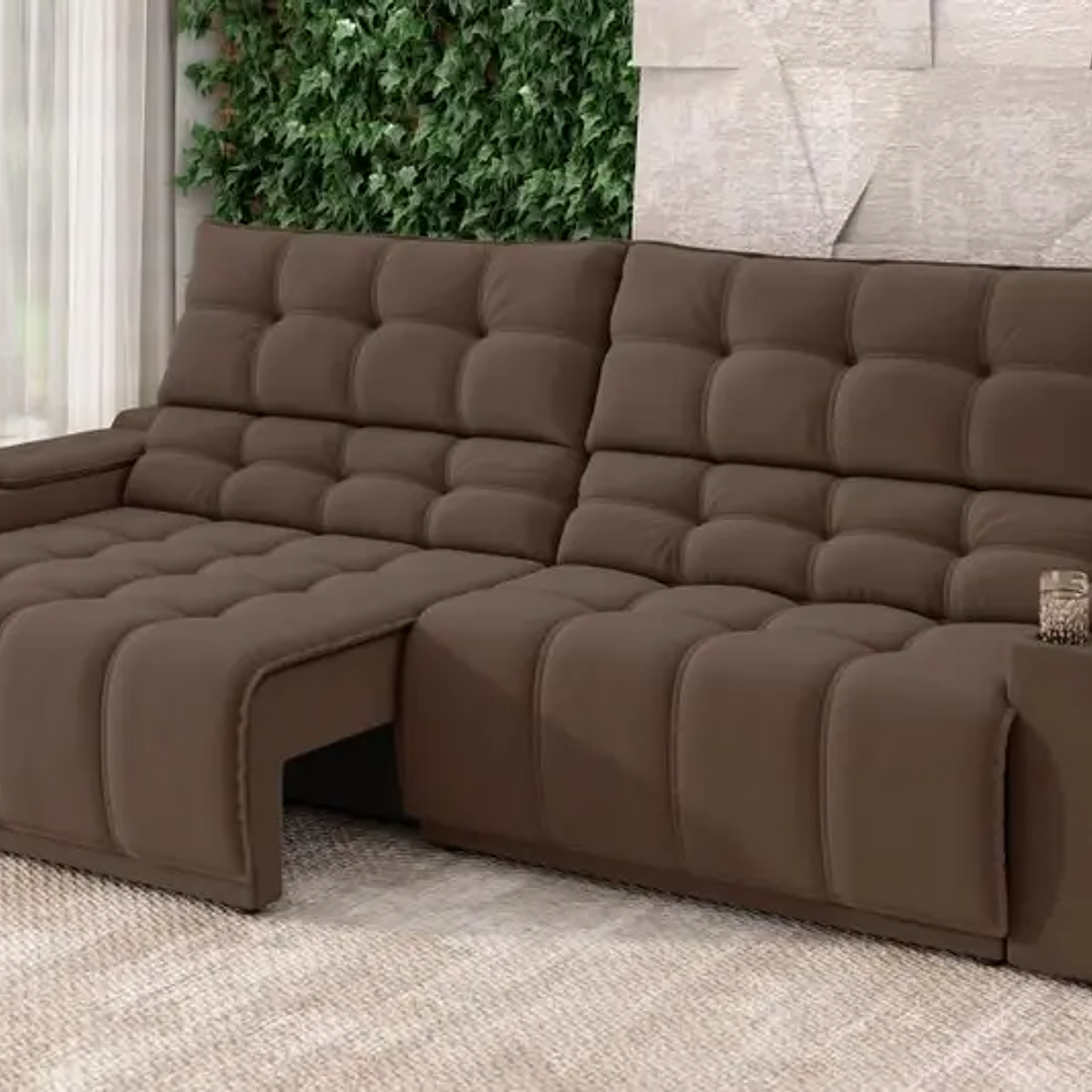  Sofá com Porta Copos Carregador USB Ret Rec Samurai 2,30m Velosuede  5