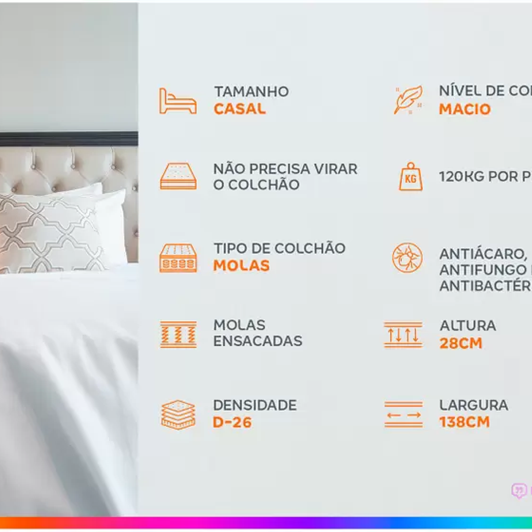 Colchão Casal Plumatex de Mola Ensacada - 28x138x188cm Turim 2