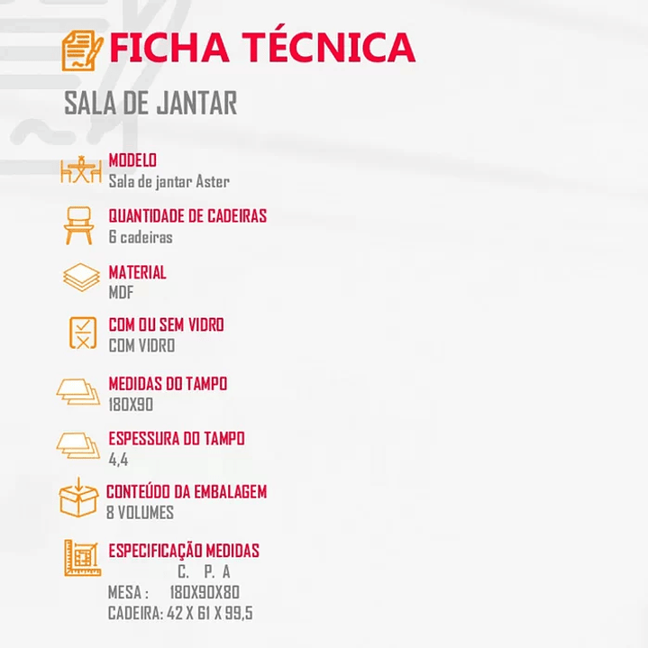 Mesa Aster 180 Tampo em MDF e Vidro com 6 Cadeiras Liz Moderna Creme/Off White/Imbuia 10