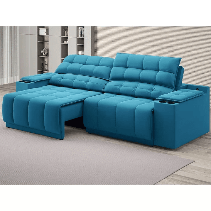  Sofá com Porta Copos Carregador USB Ret Rec Samurai 2,30m Velosuede  6