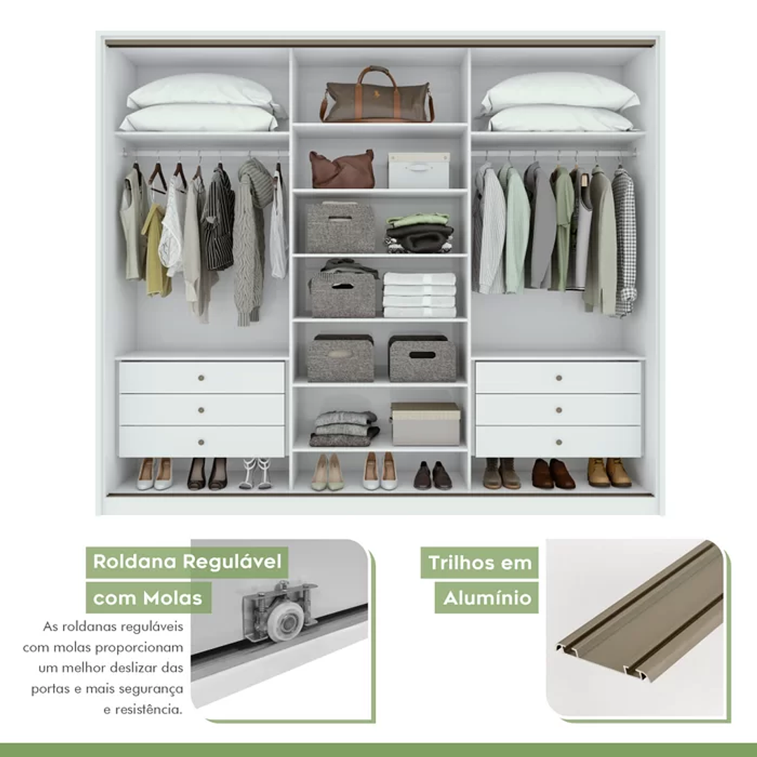 Guarda Roupa Casal 3 Portas de Correr 6 Gavetas 270,5cm Spazio  Branco 6