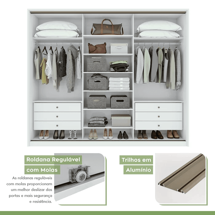 Guarda Roupa Casal 3 Portas de Correr 6 Gavetas 270,5cm Spazio  Branco 6