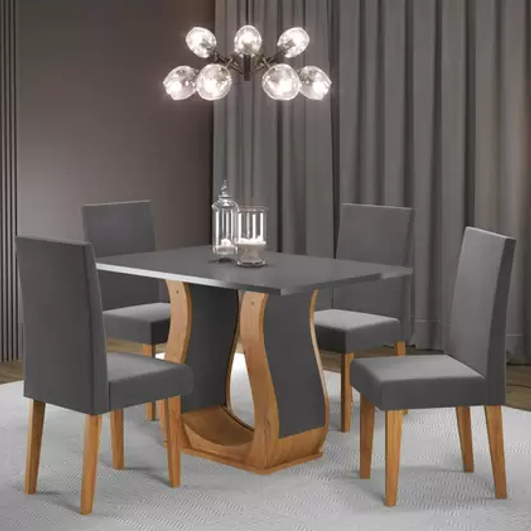 Conjunto Sala de Jantar Mesa Criare com 4 Cadeiras Vênus Mel/Cinza Brilho/Grafite  2