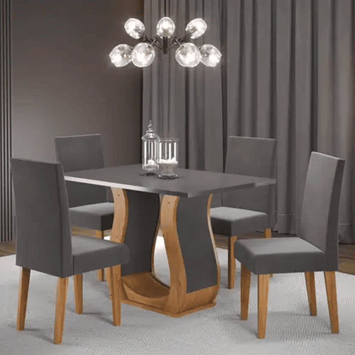 Conjunto Sala de Jantar Mesa Criare com 4 Cadeiras Vênus Mel/Cinza Brilho/Grafite  2