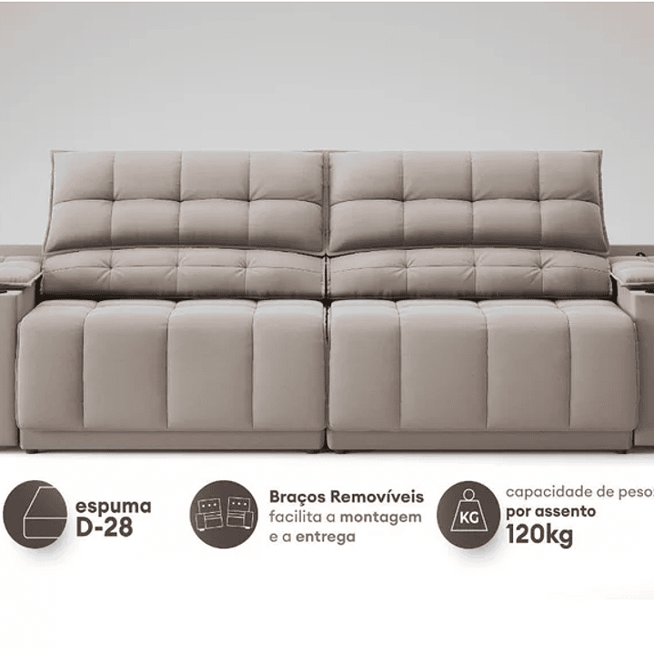  Sofá com Porta Copos Carregador USB Ret Rec Samurai 2,30m Velosuede  9