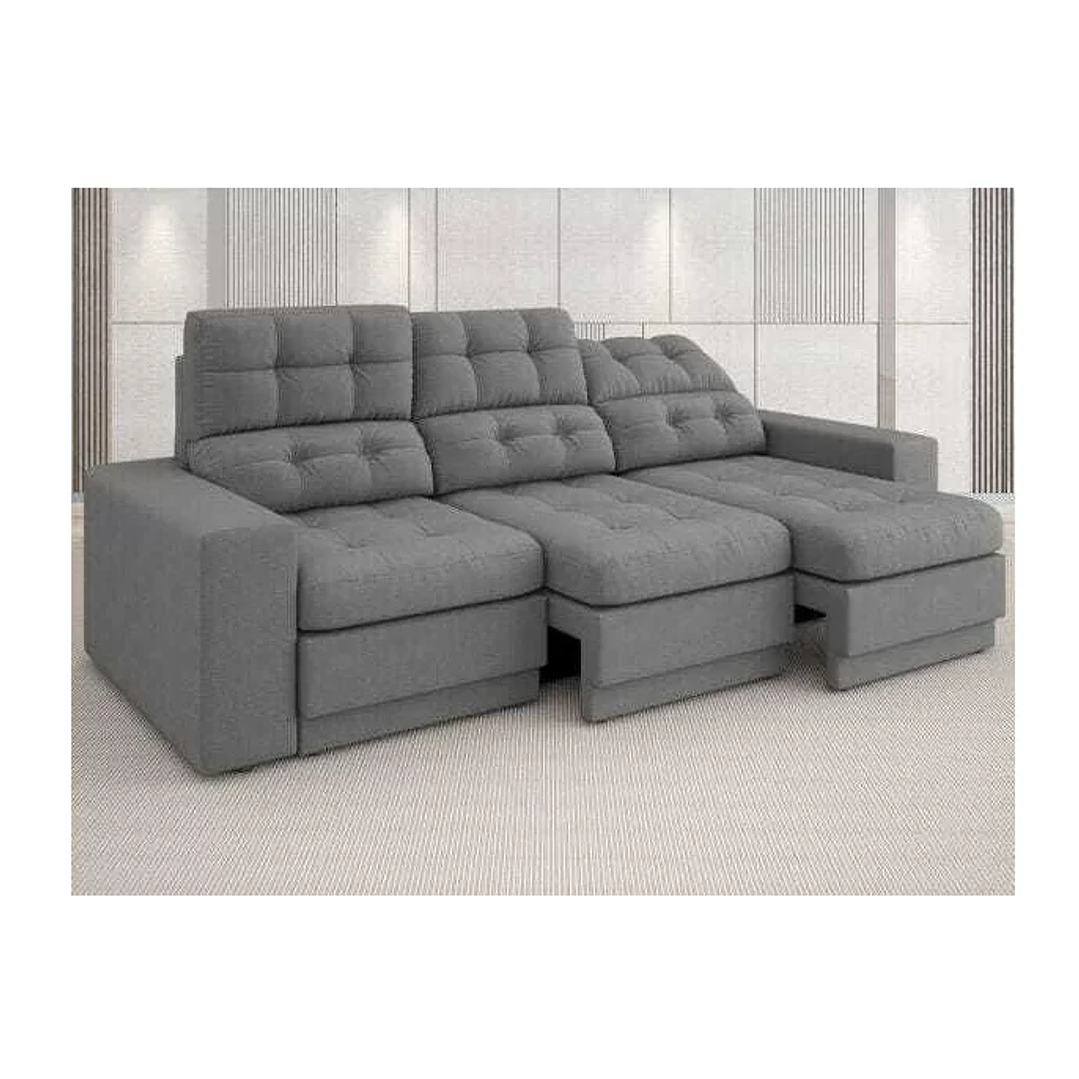 1/8 Sofá 3 Lugares Net Jobim Assento Retrátil e Reclinável Areia 2,05M 2