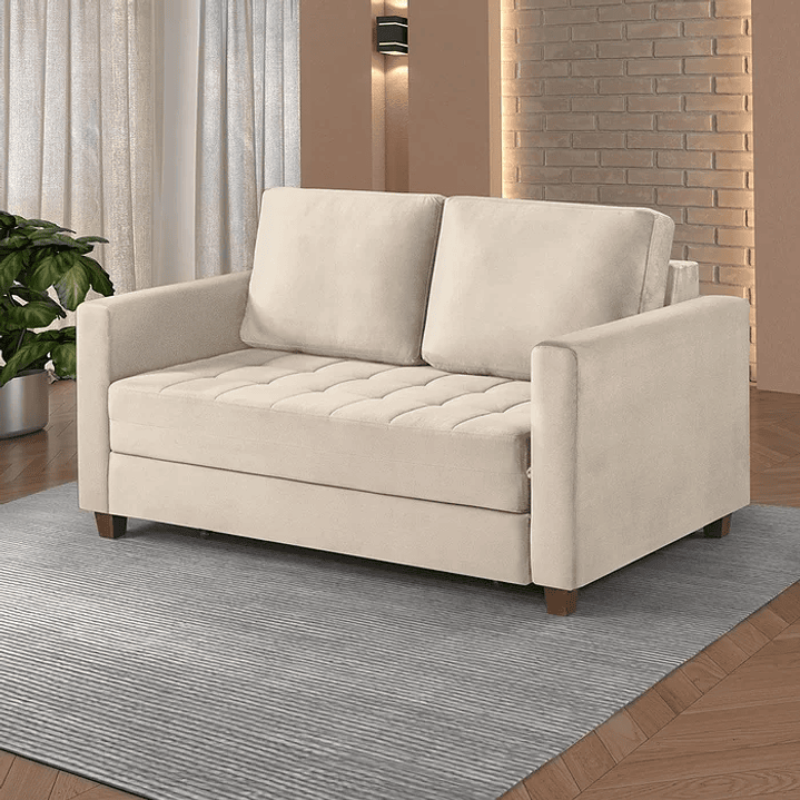 Sofá Cama Marcelle 2 Lugares 150 Casal Veludo Paris Pés de Madeira 1