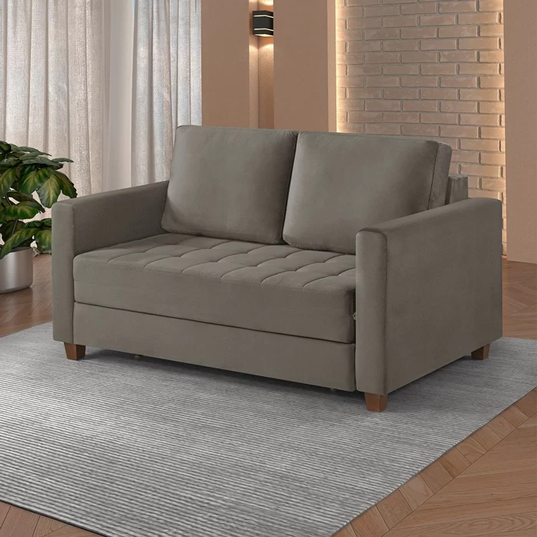 Sofá Cama Marcelle 2 Lugares 150 Casal Veludo Paris Pés de Madeira 2