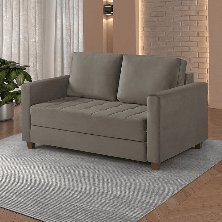 Sofá Cama Marcelle 2 Lugares 150 Casal Veludo Paris Pés de Madeira 2