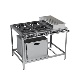 Fogão Industrial 4 Bocas 30x30 Inox B.Maria Forno Top Metalmaq
